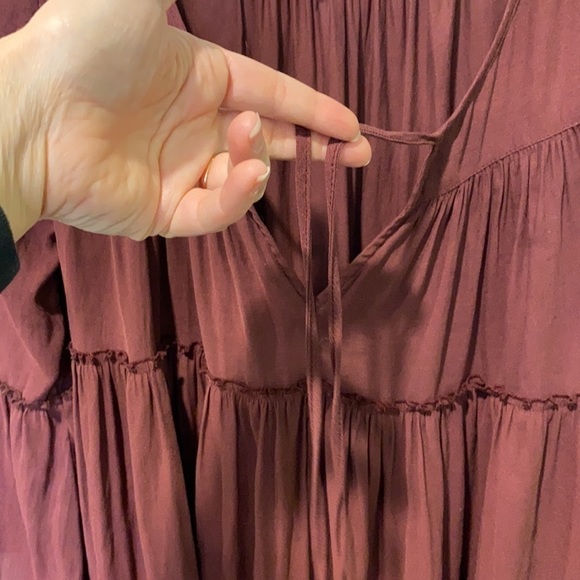 Free People Tiered Flowy Peasant Style Burgundy Blouse EUC - Picture 7 of 12